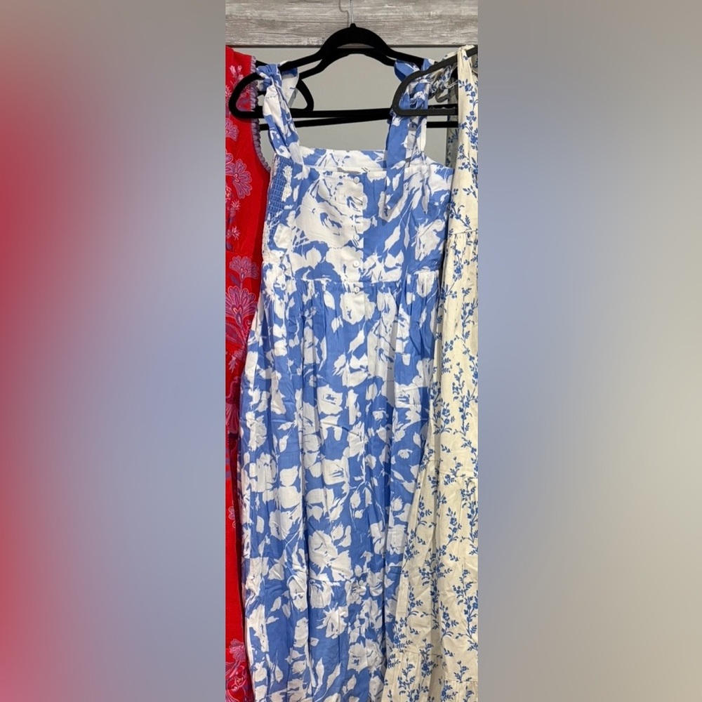Blue and White Floral Lupine Midi Dress NWT